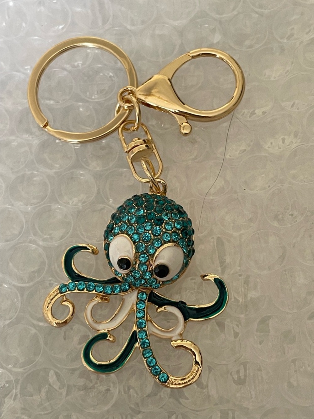 Cute Blue Crystal Octopus Keychain